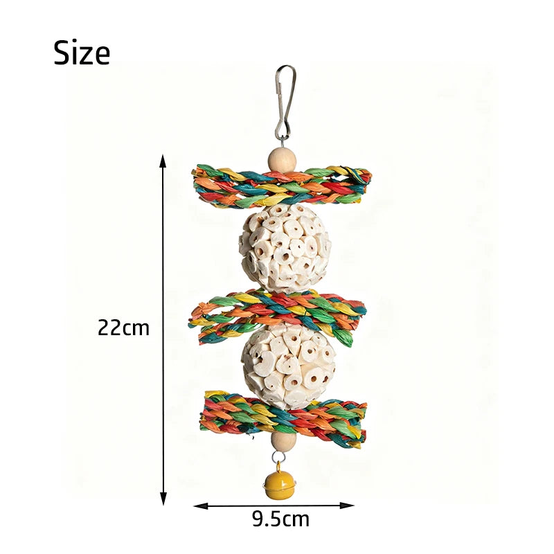 Natural Corn Husk & Rattan Ball Molar Chew Toy for Parrots