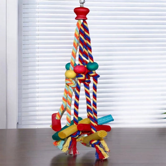 Multicoloured Cotton Rope & Wooden Bead Climbing Toy for Birds