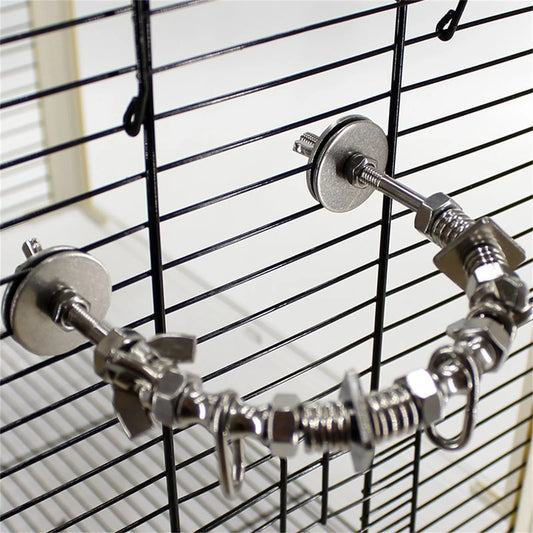 Stainless Steel Puzzle Perch Stand & Chew Toy for Medium & Large Parrots