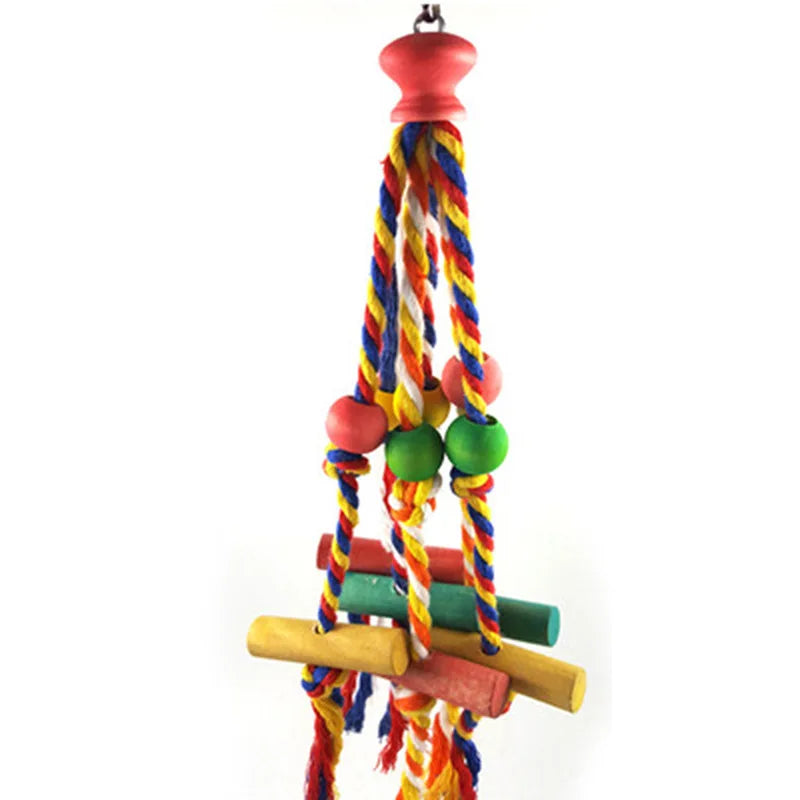 8-Piece Wooden Parrot Toy Combo Set – Swing, Bell, Ladder & More