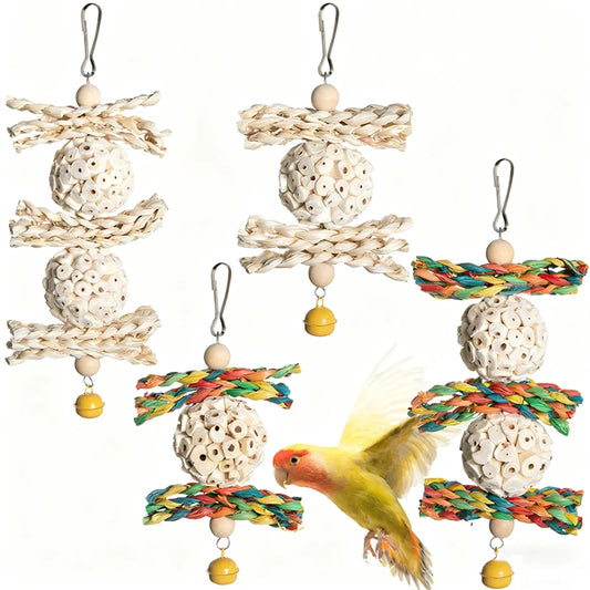 Natural Corn Husk & Rattan Ball Molar Chew Toy for Parrots