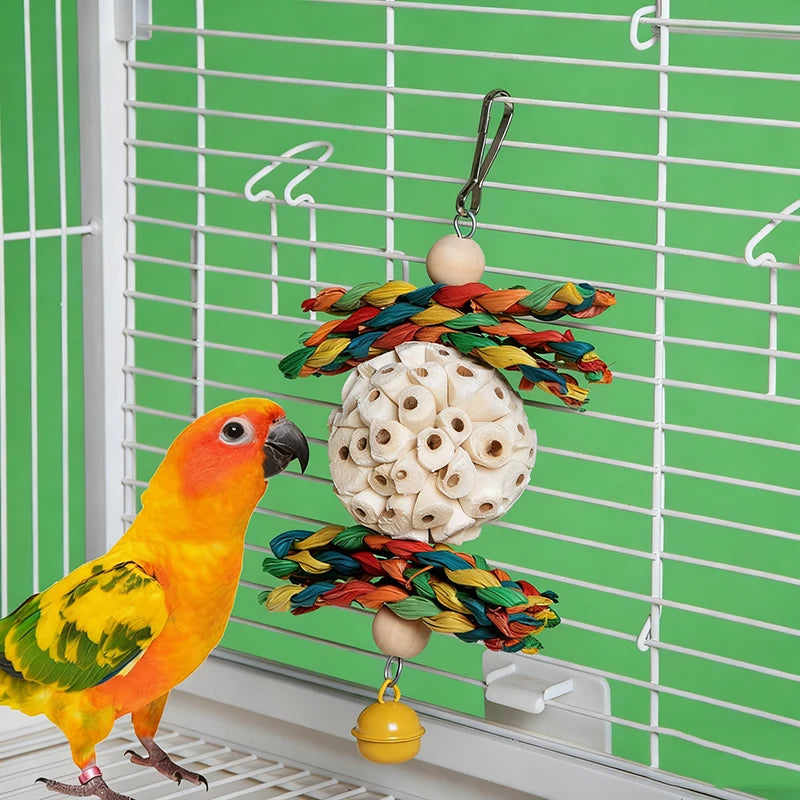 Natural Corn Husk & Rattan Ball Molar Chew Toy for Parrots