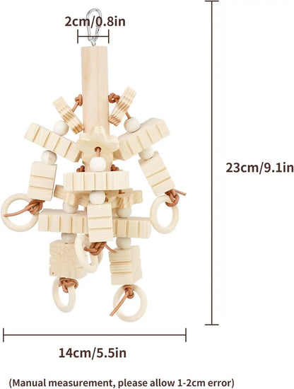 Natural Wooden Block Chew Toy for Cockatiels, African Greys & Macaws