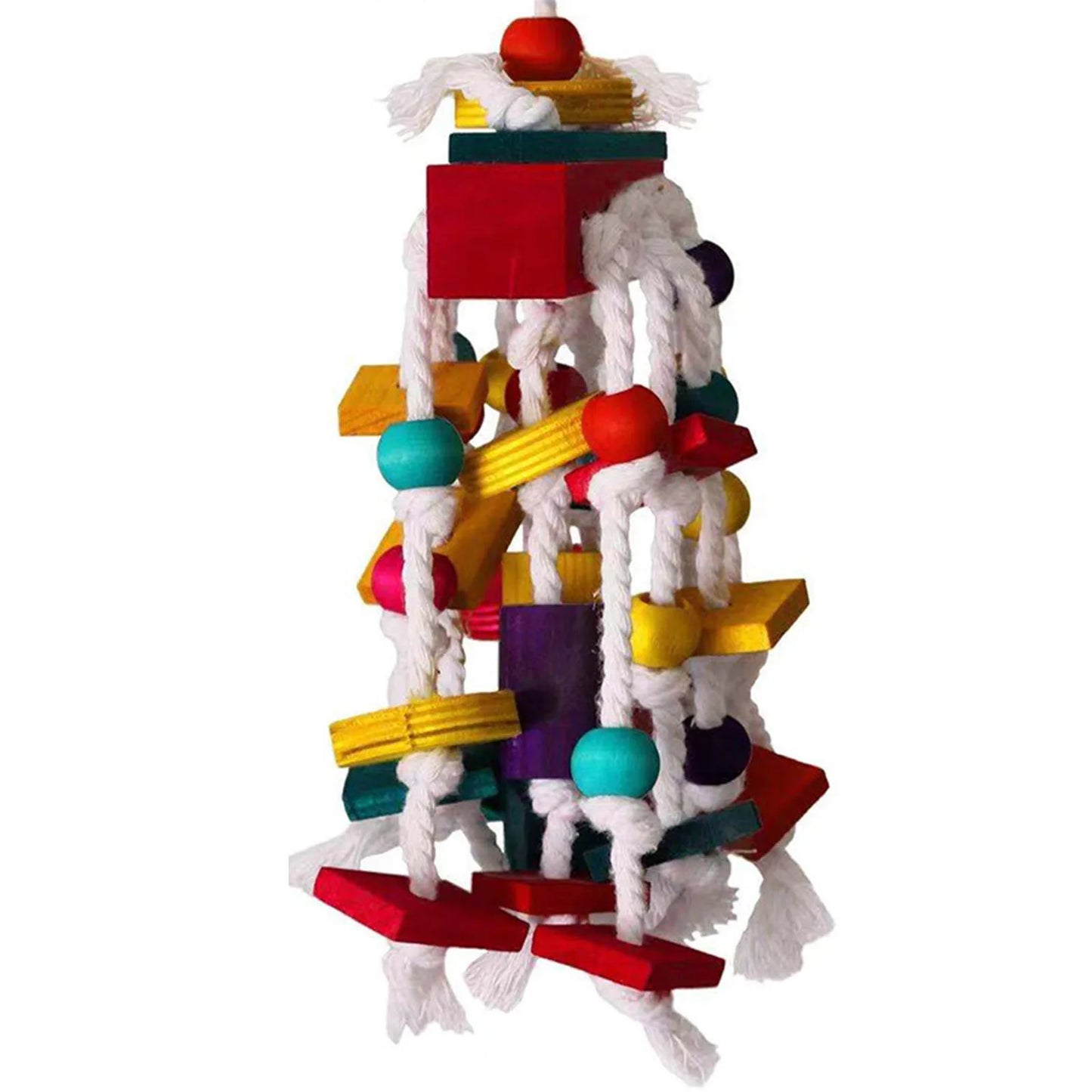 Multicoloured Cotton Rope & Wooden Bead Climbing Toy for Birds