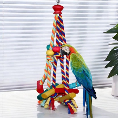 Multicoloured Cotton Rope & Wooden Bead Climbing Toy for Birds