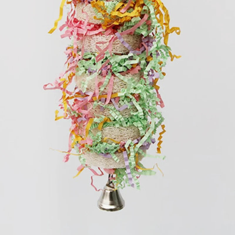 Natural Loofah Swing & Bell Hanging Toy for Parrots
