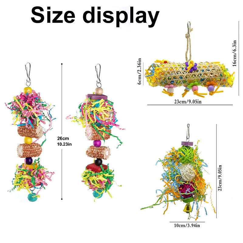 Colourful Bird Chewing & Shredding Foraging Toy with Bell – 2 or 3 Pack