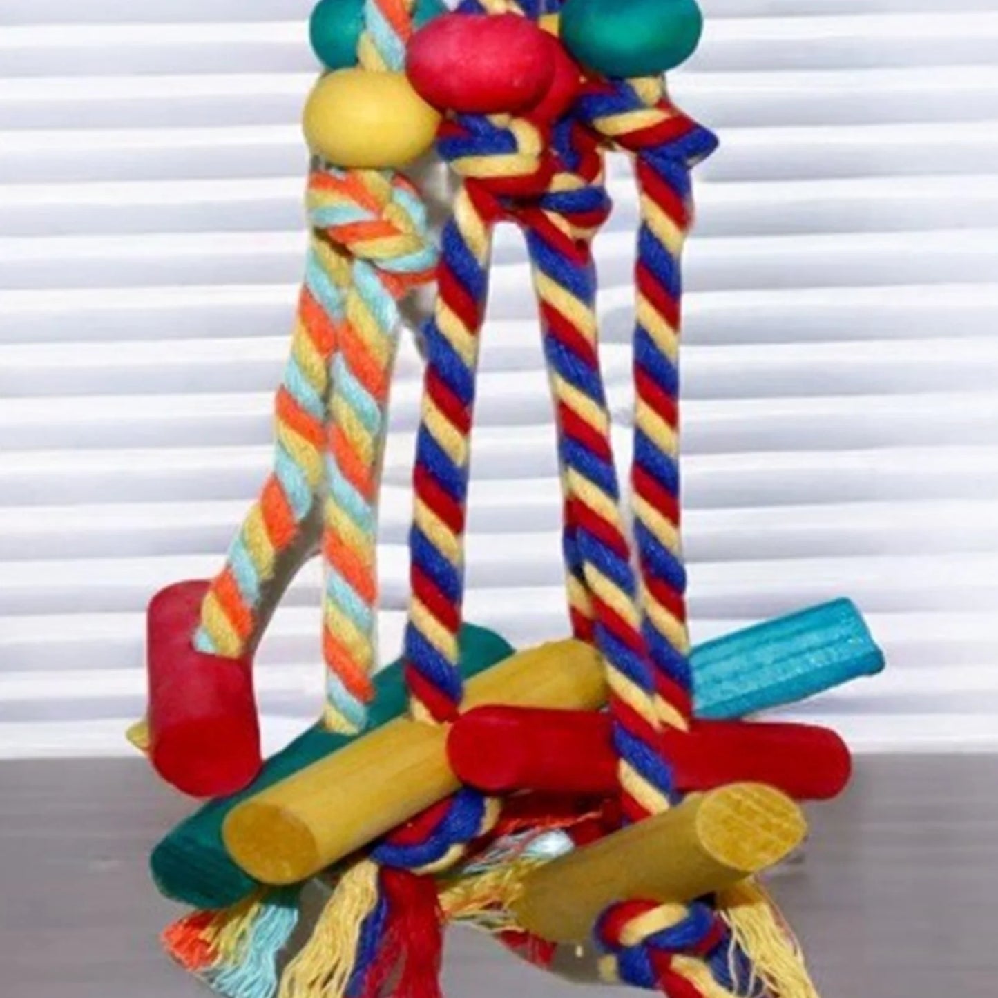 Multicoloured Cotton Rope & Wooden Bead Climbing Toy for Birds