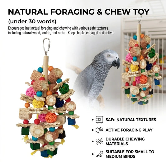 Natural Wood & Corn Husk Woven Ball Parrot Chew Toy