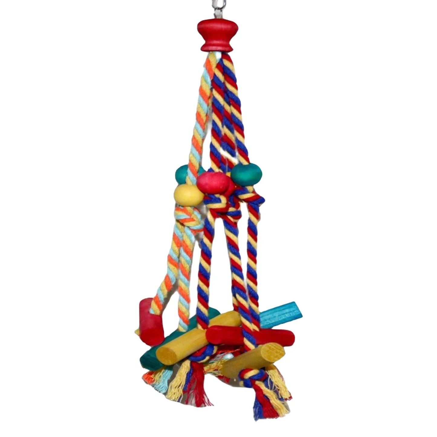 Multicoloured Cotton Rope & Wooden Bead Climbing Toy for Birds