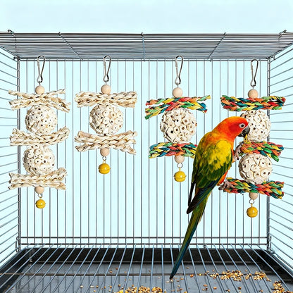 Natural Corn Husk & Rattan Ball Molar Chew Toy for Parrots