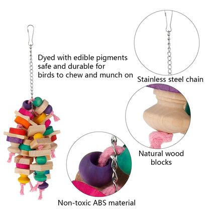 Wooden Block & Knot Hanging Chew Toy for Parrots
