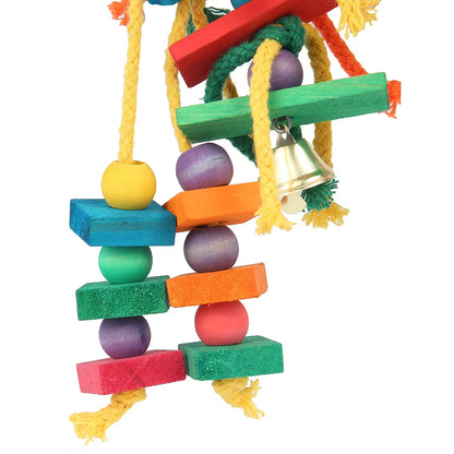 Colourful Wooden Cotton Rope Chew & Tearing Toy for Parrots