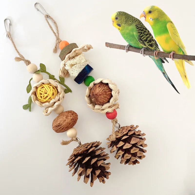Cotton Rope & Pine Cone Parrot Chew Toy for Cockatiels