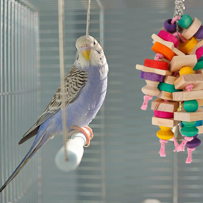 Wooden Block & Knot Hanging Chew Toy for Parrots