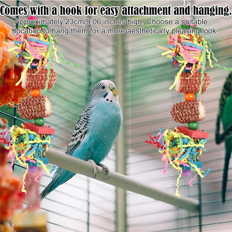Colourful Bird Chewing & Shredding Foraging Toy with Bell – 2 or 3 Pack