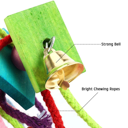 Multicoloured Wooden Foraging Block Chew Toy for Parrots & Parakeets