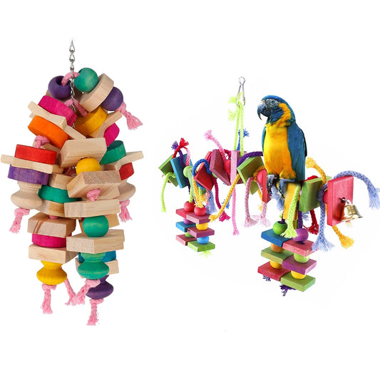 Multicoloured Wooden Foraging Block Chew Toy for Parrots & Parakeets