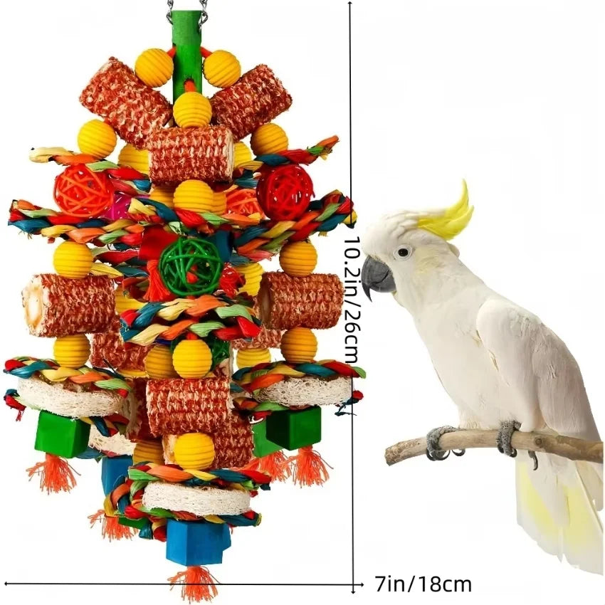 Large Natural Wood & Rattan Ball Foraging Toy for Macaws & Cockatoos