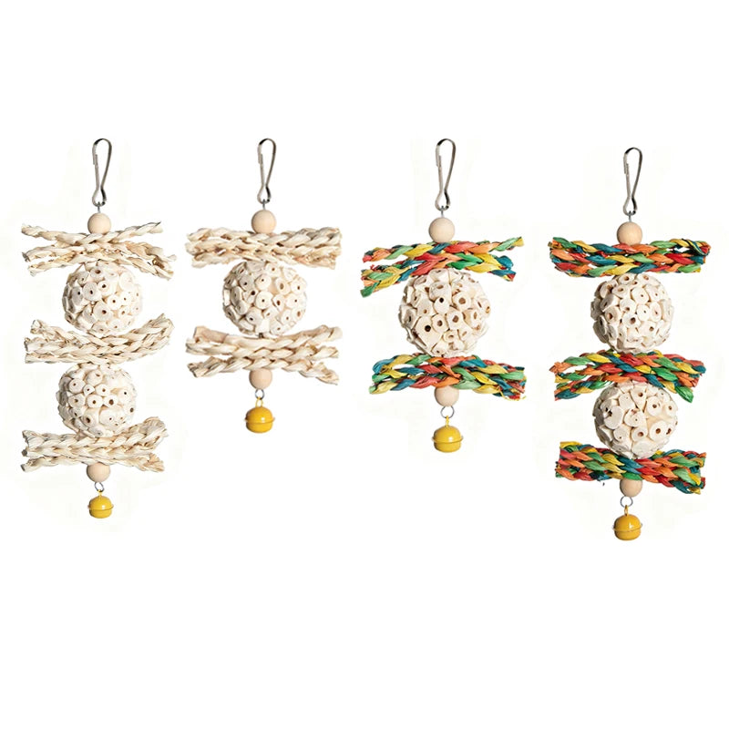Natural Corn Husk & Rattan Ball Molar Chew Toy for Parrots