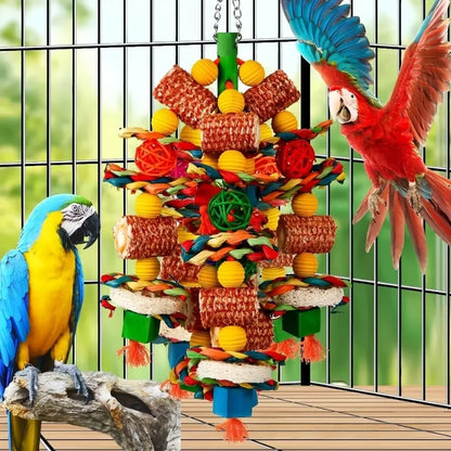 Large Natural Wood & Rattan Ball Foraging Toy for Macaws & Cockatoos