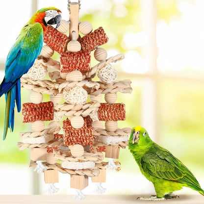 Large Natural Wood & Rattan Ball Foraging Toy for Macaws & Cockatoos