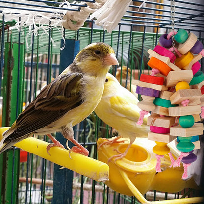 Wooden Block & Knot Hanging Chew Toy for Parrots