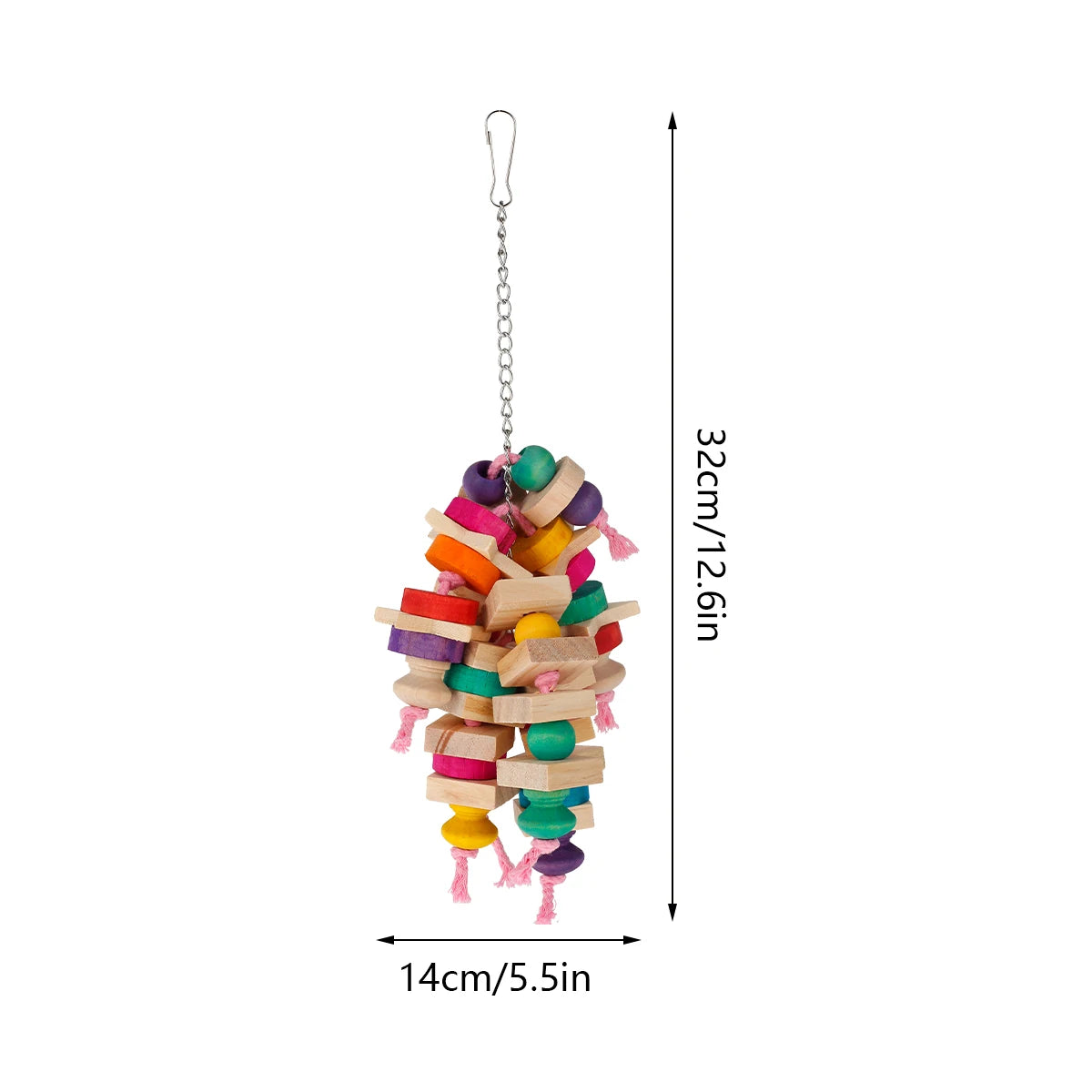 Wooden Block & Knot Hanging Chew Toy for Parrots