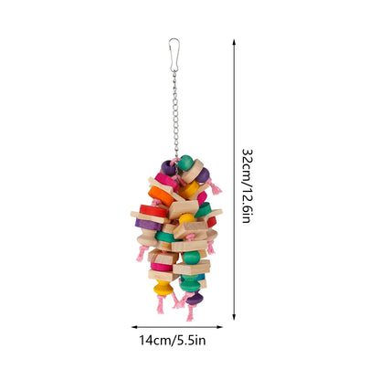 Wooden Block & Knot Hanging Chew Toy for Parrots
