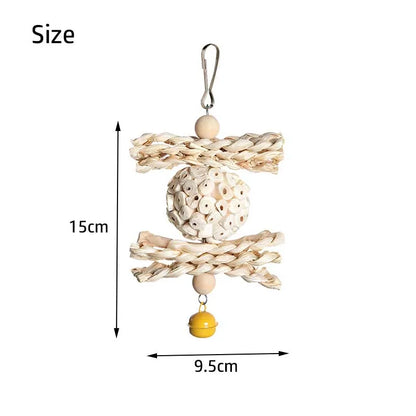 Natural Corn Husk & Rattan Ball Molar Chew Toy for Parrots