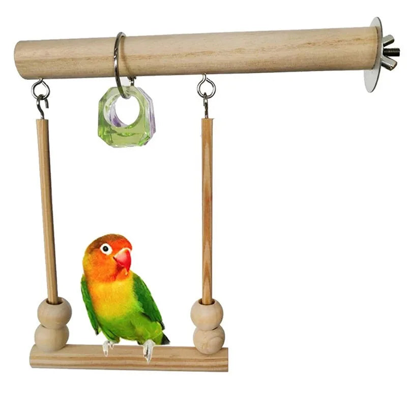 8-Piece Wooden Parrot Toy Combo Set – Swing, Bell, Ladder & More