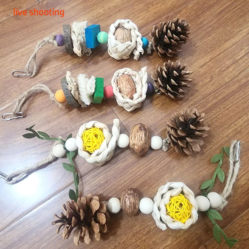 Cotton Rope & Pine Cone Parrot Chew Toy for Cockatiels