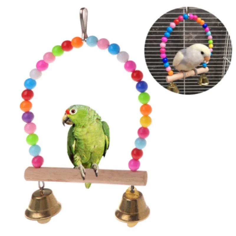 8-Piece Wooden Parrot Toy Combo Set – Swing, Bell, Ladder & More