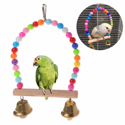 8-Piece Wooden Parrot Toy Combo Set – Swing, Bell, Ladder & More