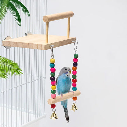 8-Piece Wooden Parrot Toy Combo Set – Swing, Bell, Ladder & More