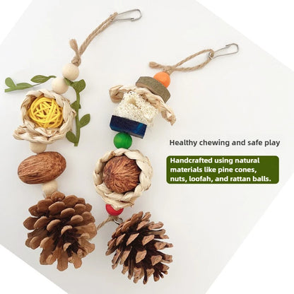 Cotton Rope & Pine Cone Parrot Chew Toy for Cockatiels