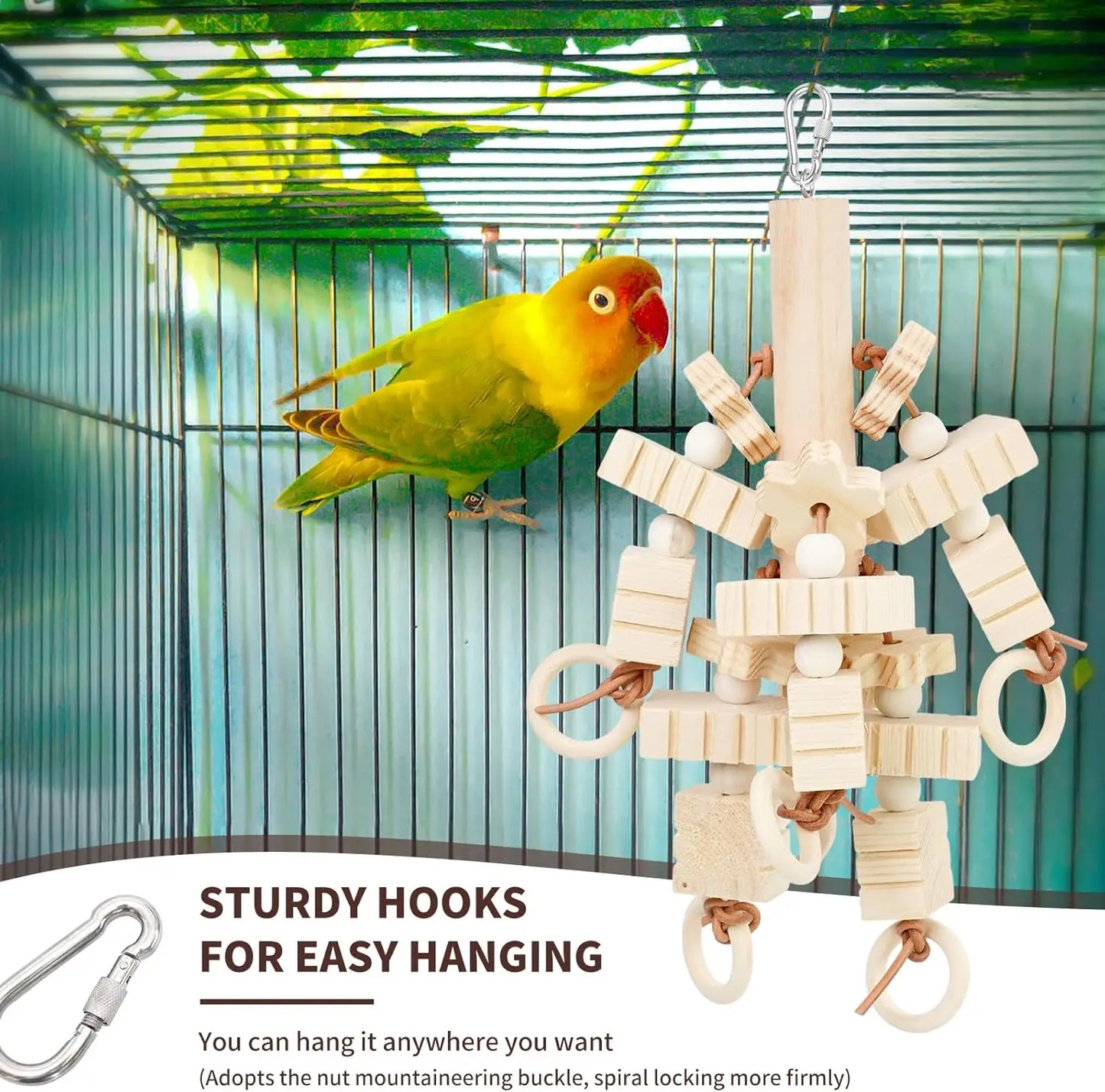 Natural Wooden Block Chew Toy for Cockatiels, African Greys & Macaws