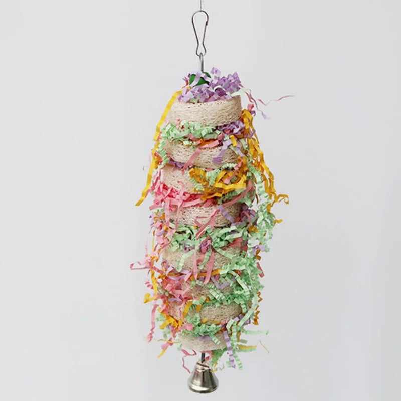 Natural Loofah Swing & Bell Hanging Toy for Parrots