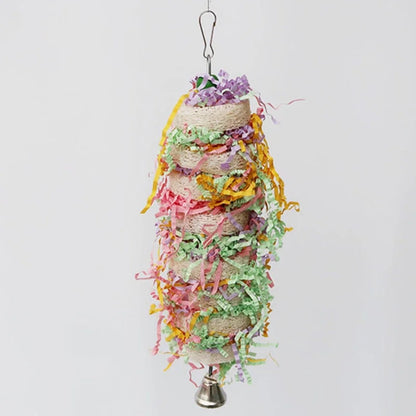 Natural Loofah Swing & Bell Hanging Toy for Parrots
