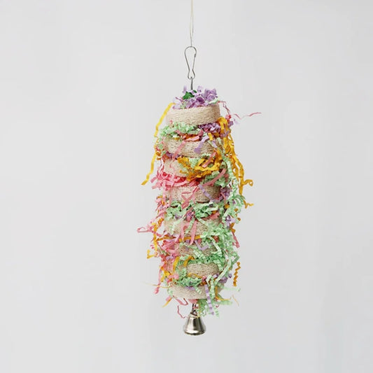 Natural Loofah Swing & Bell Hanging Toy for Parrots