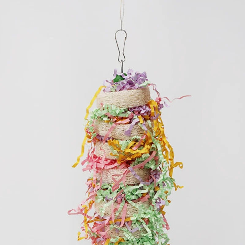 Natural Loofah Swing & Bell Hanging Toy for Parrots