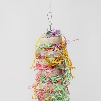 Natural Loofah Swing & Bell Hanging Toy for Parrots
