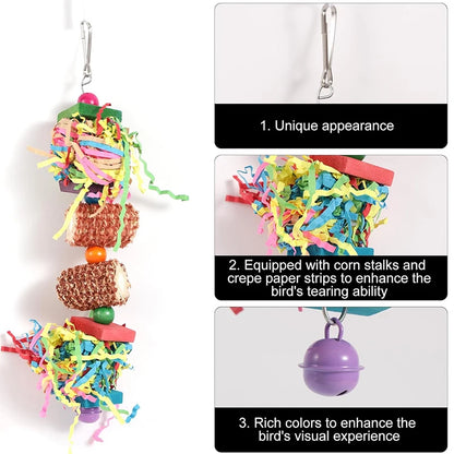 Colourful Bird Chewing & Shredding Foraging Toy with Bell – 2 or 3 Pack