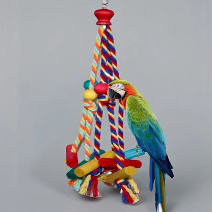 Multicoloured Cotton Rope & Wooden Bead Climbing Toy for Birds