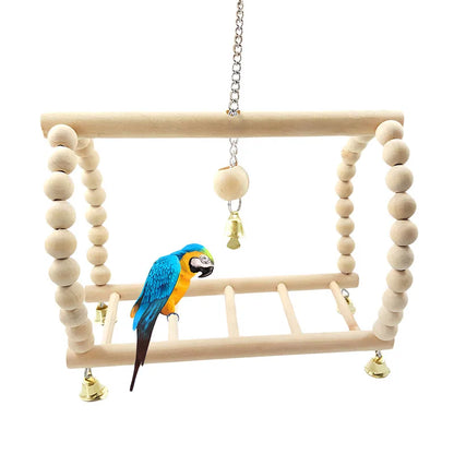 8-Piece Wooden Parrot Toy Combo Set – Swing, Bell, Ladder & More