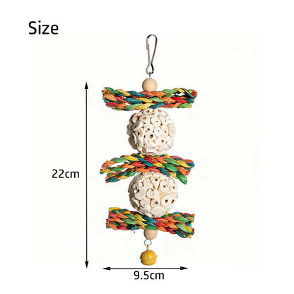Natural Corn Husk & Rattan Ball Molar Chew Toy for Parrots