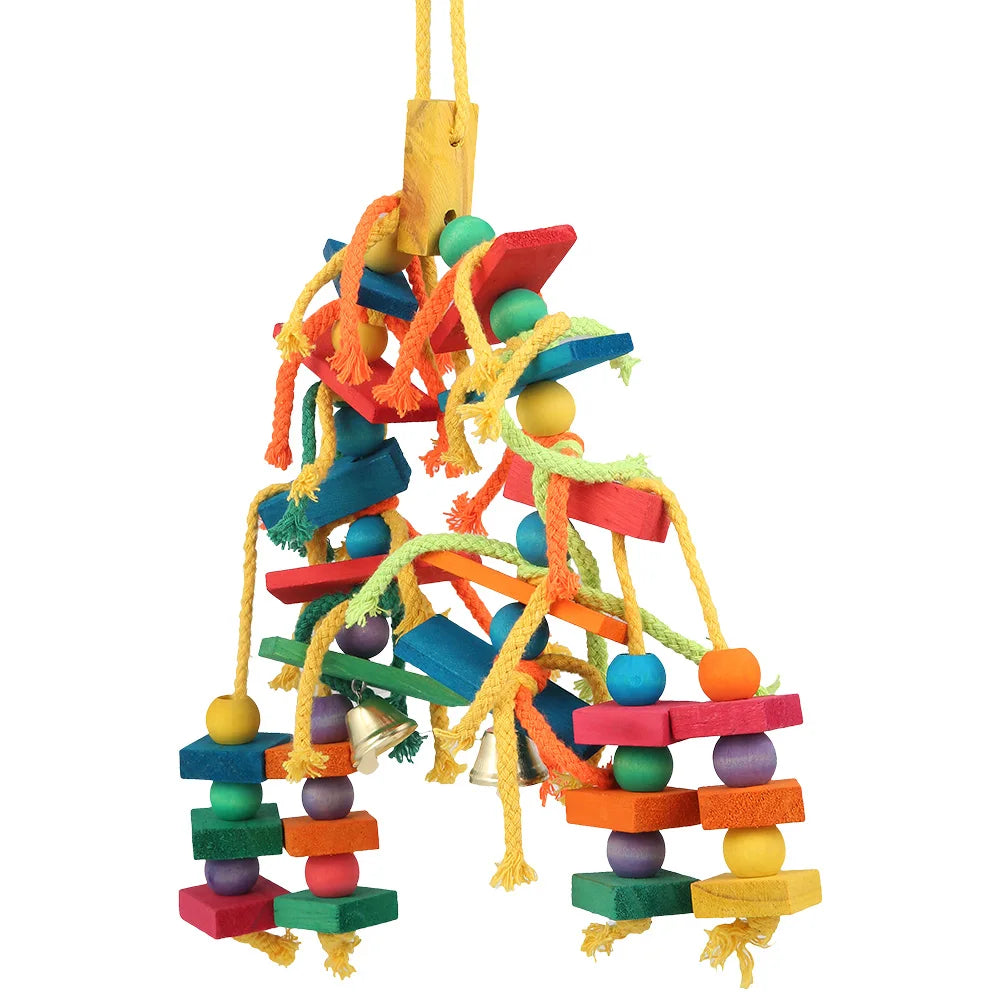 Colourful Wooden Cotton Rope Chew & Tearing Toy for Parrots