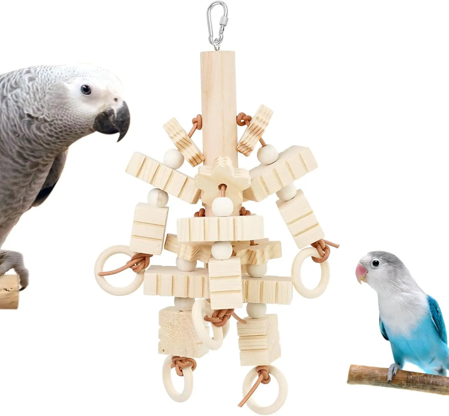 Natural Wooden Block Chew Toy for Cockatiels, African Greys & Macaws