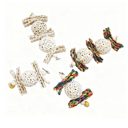 Natural Corn Husk & Rattan Ball Molar Chew Toy for Parrots