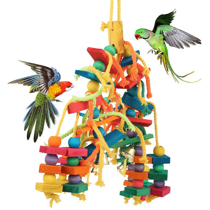 Colourful Wooden Cotton Rope Chew & Tearing Toy for Parrots